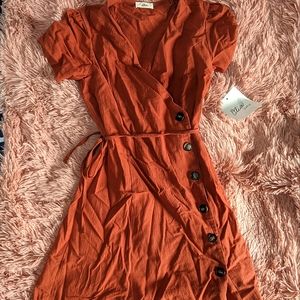OLIA rust orange asymmetrical button down dress